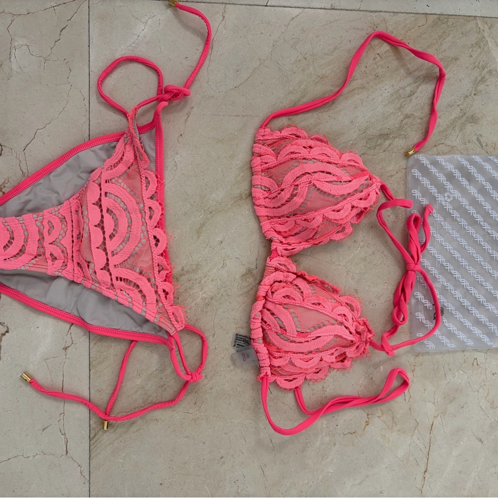 Pilyq lace bikini set color coral Large